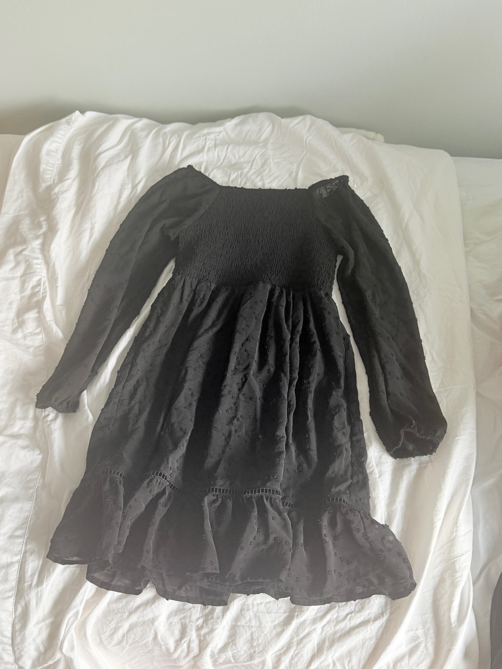 Speechless Black Long-Sleeve Smocked Waist Eyelet Dress